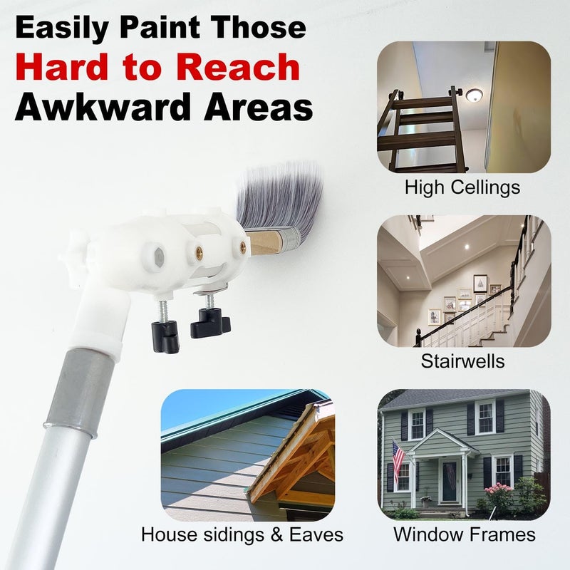 timebetter Multi Angle Paint Brush Extender V2, Long Handle Paint Brush, Extension Pole Attachments for Paint Roller, Paint Edger Tool for High Ceilings, Corner Painting Tool for Paint Extension Pole (White) - Image 2